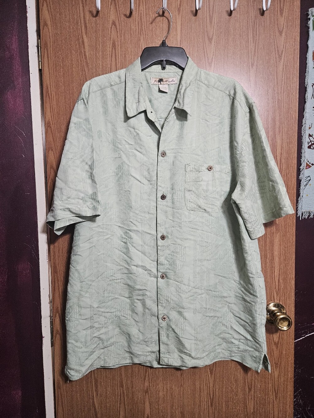 Joe Marlin Light Green Hawaiian Casual Luau Button Down Shirt Size Large Tall!
